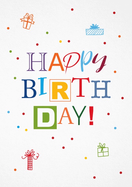 Bunte Geburtstagskarte mit farbenfrohen Happy Birthday! Text.
