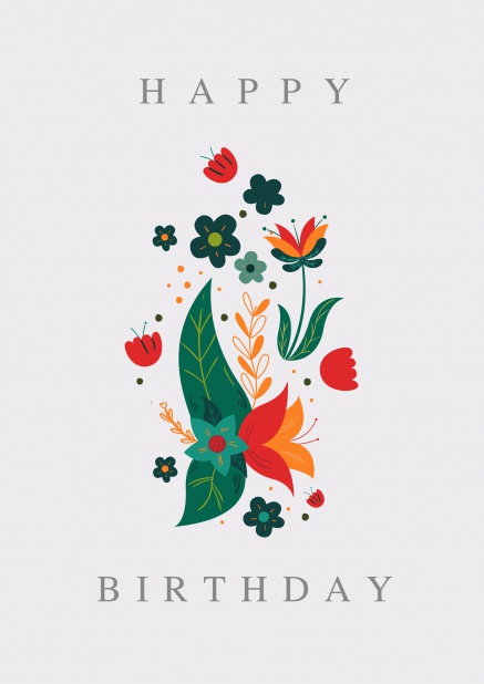 Birthday flowers green red - Birthday Greetings Online Birthday card with colorful flowers in green and red.