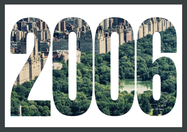 Online Invitation card in landscape with cut out 2006 for an own photo. Gold.