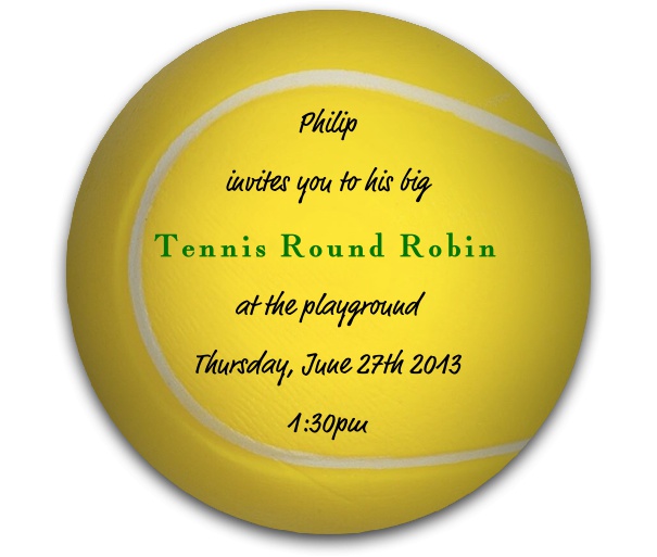 Round Tennis Sports Invitation Template designed as a tennis ball.