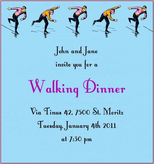 High Format Sports themed Invitation card with ice Skaters and Purple border.