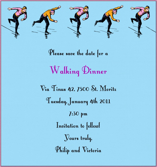 High Light Blue Sport Themed Save the Date Card with Ice Skater.