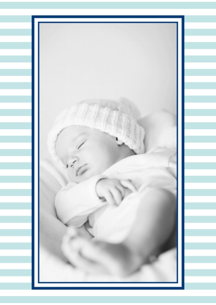 Online birth announcement with stripes and upload own photo in the middle.