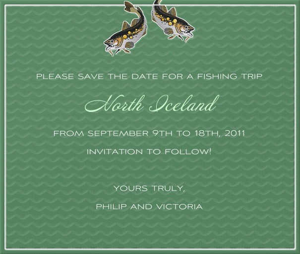 Green Sport Themed Save the Date Card with Fishing Motif.