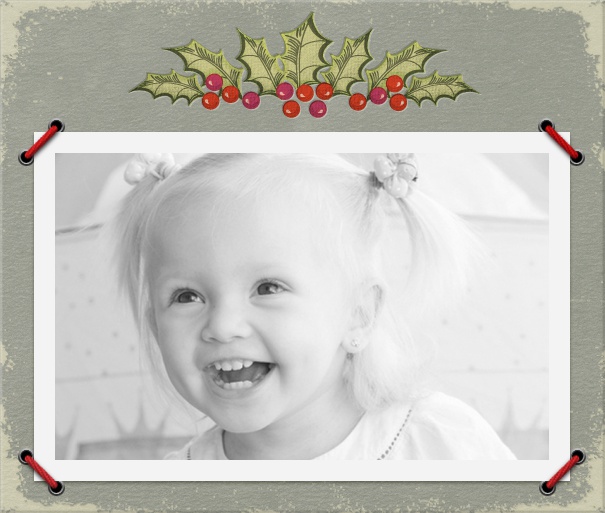 Grey Christmas Card with Scrapbook theme and holly customizable online.