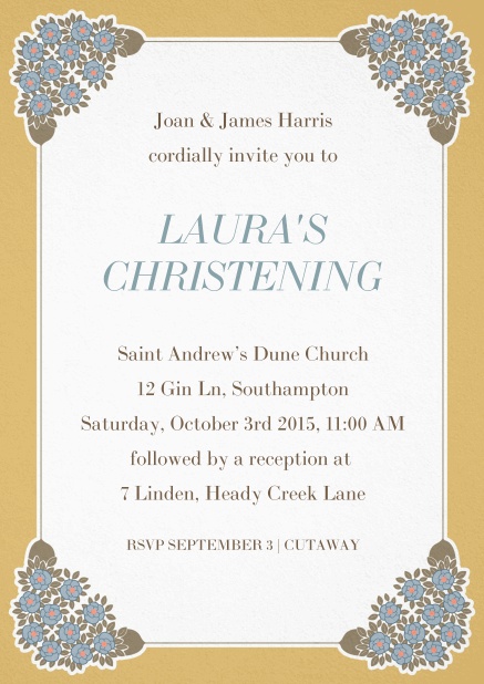 Golden Christening - Christening Christening inviation card with golden frame and art nouveau style ornaments.