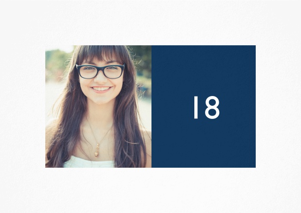 Birthday card for a 18th Birthday celebration with photo and square editable textfield. Navy.