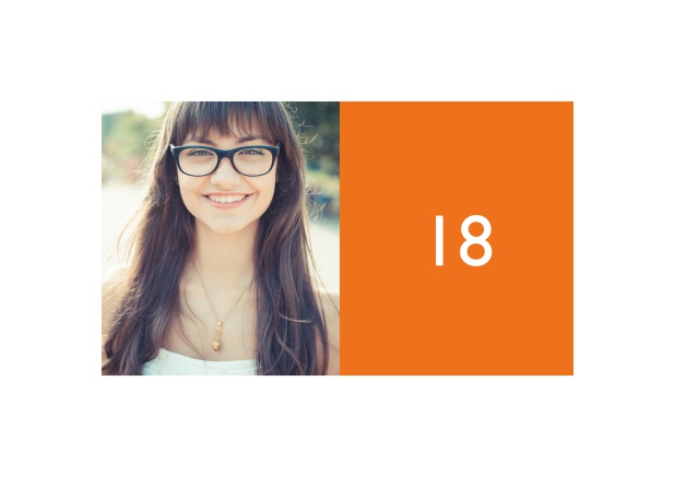 Online Birthday card for a 18th Birthday celebration with photo and square editable textfield. Orange.