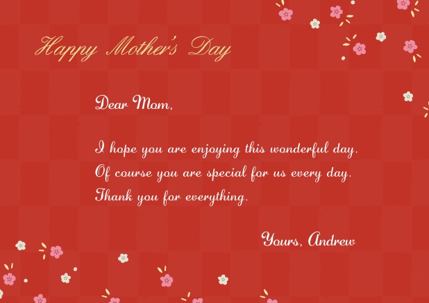 Online Rote Muttertagskarte mit Blumen.