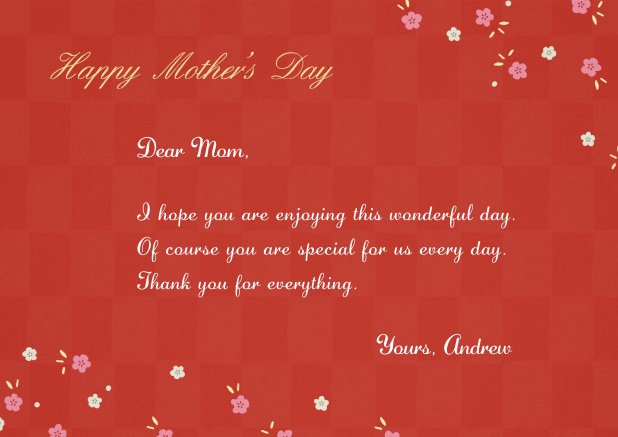 Rote Muttertagskarte mit Blumen.