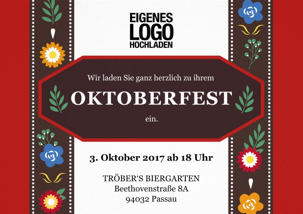 Oktoberfest Einladungskarte mit Einladungstext auf einer klassischen Lederhose.