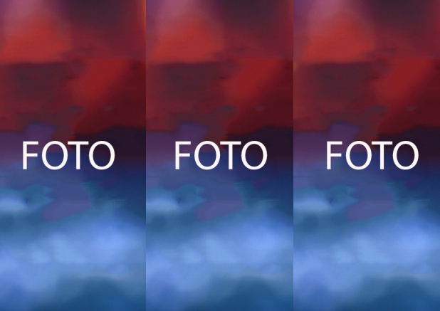 Einfach gestaltete online Fotokarte in Querformat mit 3 Fotofeldern zum Foto selber hochladen.