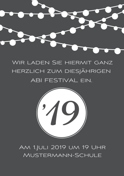 Abi 19 Leuchtend - Grau - Abifest Online Einladungskarte zum Abi-Fest mit Party Beleuchtung. Grau.