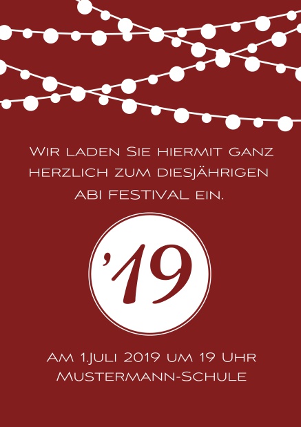 Abi 19 Leuchtend - Rot - Abifest Online Einladungskarte zum Abi-Fest mit Party Beleuchtung. Rot.