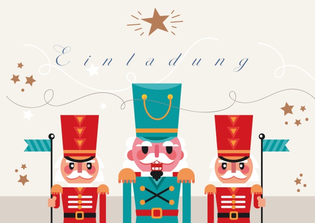 Online Weihnachtsfeier Einladungskarte mit bunten Nussknacker Figuren