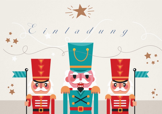 Weihnachtsfeier Einladungskarte mit bunten Nussknacker Figuren