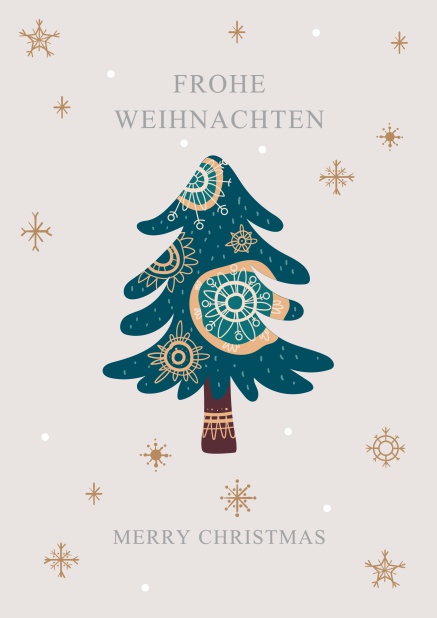 Online Weihnachtskarte mit illustriertem grünen Weihnachtsbaum