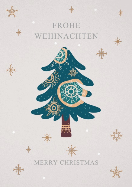 Holiday Card with illustrated green Christmas Tree.