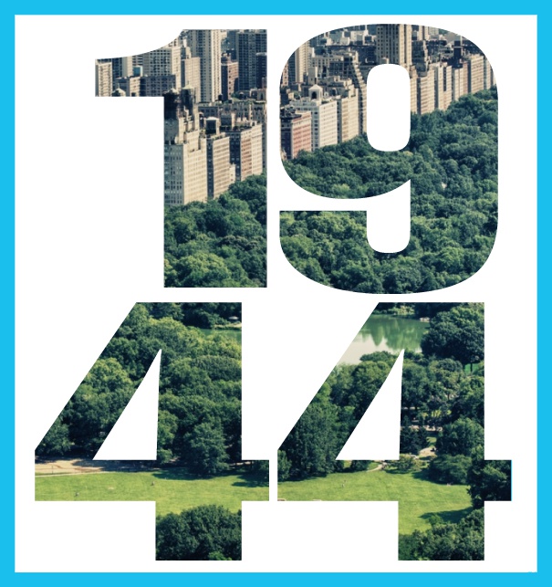 Online Einladungskarte mit ausgeschnittener 1944 für eigenes Image Blau.