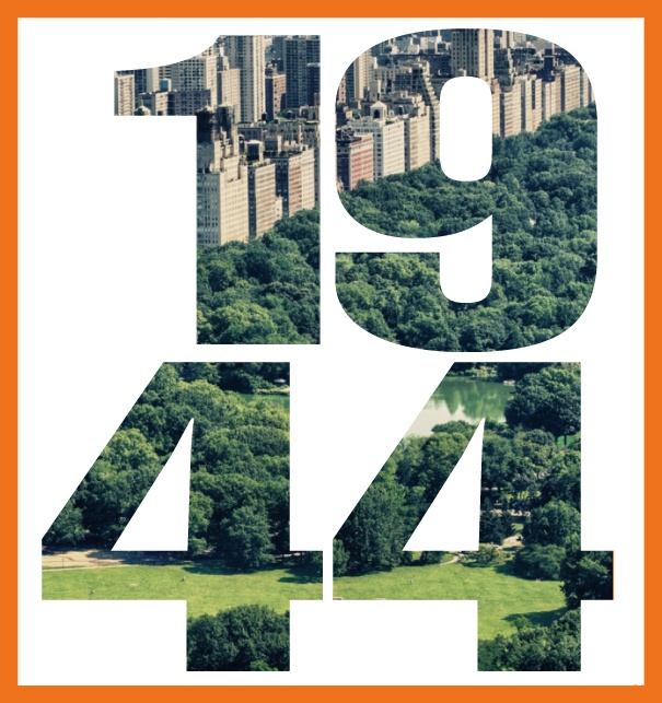 Online Einladungskarte mit ausgeschnittener 1944 für eigenes Image Orange.