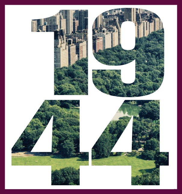 Online Einladungskarte mit ausgeschnittener 1944 für eigenes Image Lila.