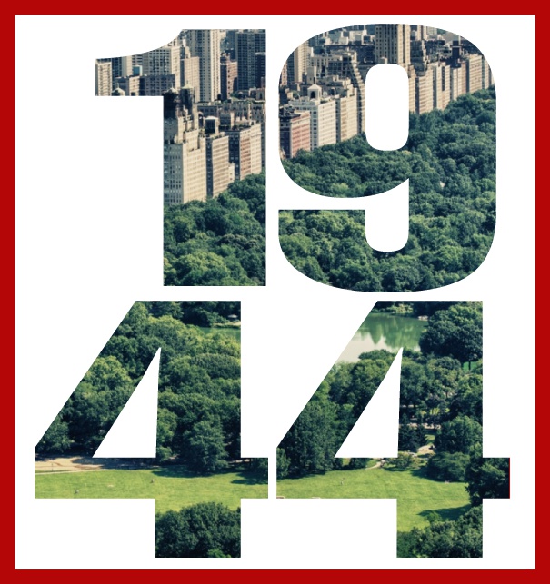 Online Einladungskarte mit ausgeschnittener 1944 für eigenes Image Rot.