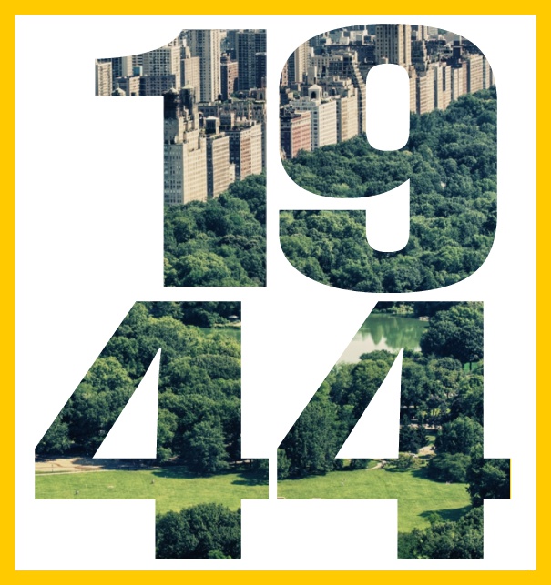 Online Einladungskarte mit ausgeschnittener 1944 für eigenes Image Gelb.