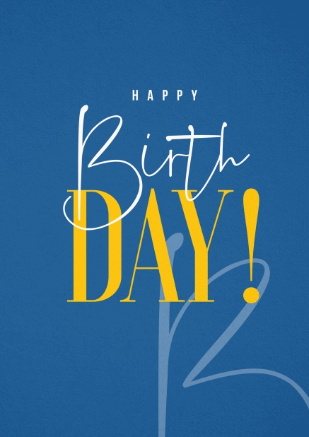 Blue Birthday Card with Happy Birthday! text and big yellow Day!