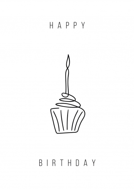 Cupcake black and white - Birthday Greetings Online Birthday card with black and white cupcake and candle