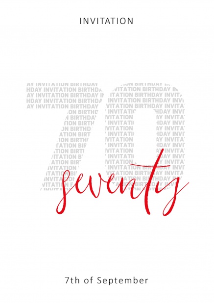 Online Invitation card with 70 seventy