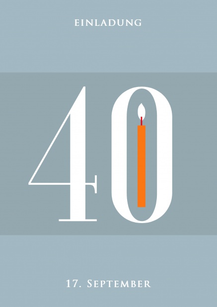 Online Einladungskarte mit 40 und gelber Kerze Weiss.