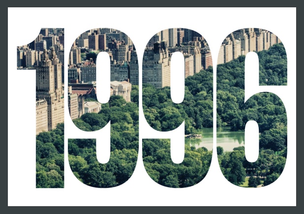 Online Invitation card in landscape with cut out 1996 for an own photo. Red.