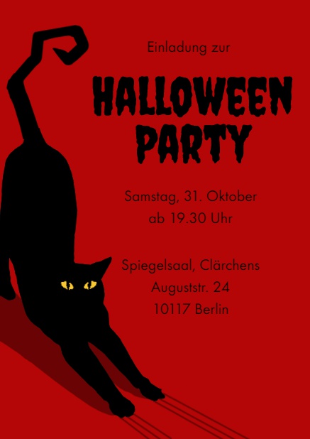 Online Halloween Einladungskarte mit schwarzer Katze Rot.