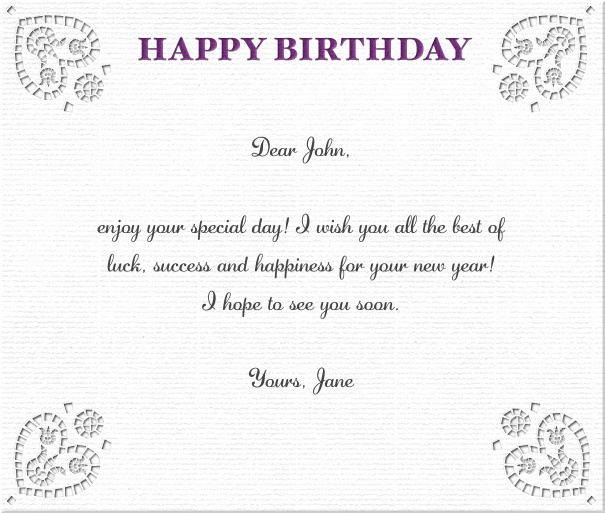 White Birthday Card with Hearts and Header Text.