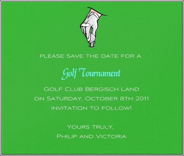 Green Sport Themed Save the Date Card with Golf Ball and Pin.