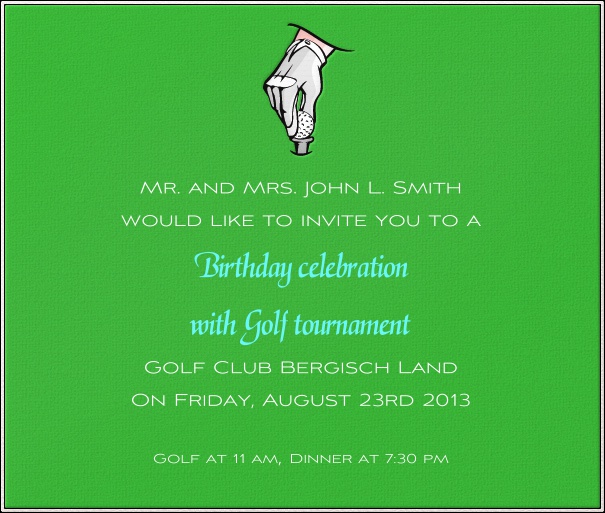 Square Green Golf Theme Invitation Template with Ball and Pin.