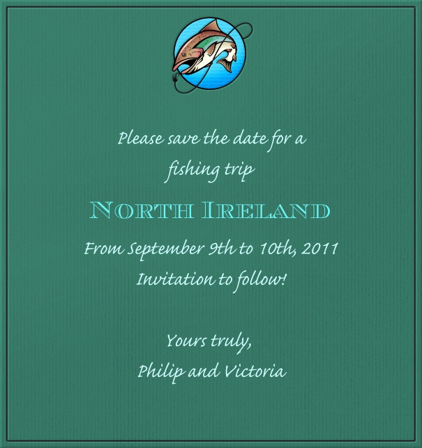 High Turquoise Sport Themed Save the Date Card with fish motif.