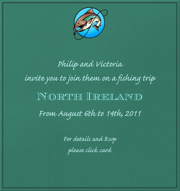 high Format Green Fishing Theme Invitation Design with Fish and Lure.