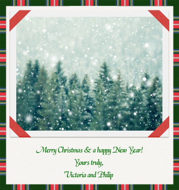 Weiße Fotokartenvorlage für Save the Date Sendungen mit Weihnachtlichen Grün Roten Rand und Text zum Anpassen in Hochformat.