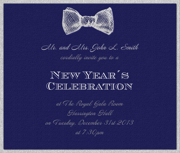 Square Blue Celebration Invitation Card with Bow-Tie Motif.