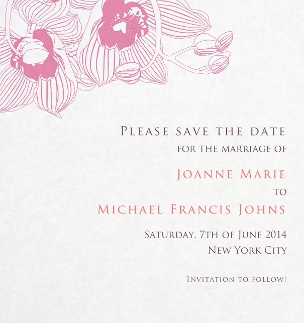 Classic Wedding Save the Date Card with pink flowers.