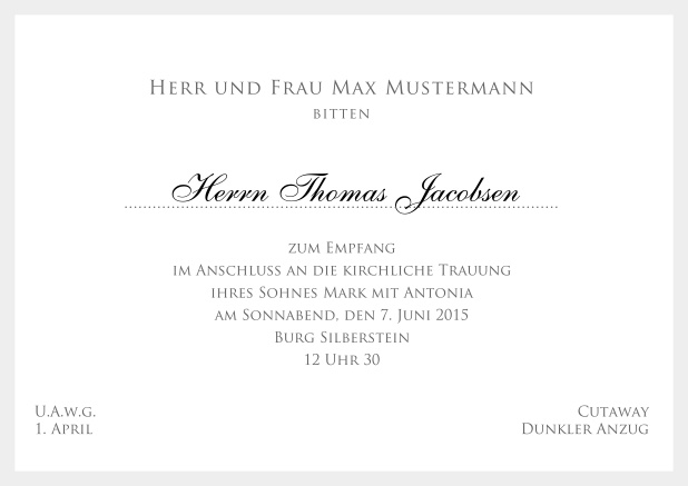 Online Klassisch, weiße Einladungskarte mit feinem Rahmen - in mehreren Farben erhältlich. Grau.
