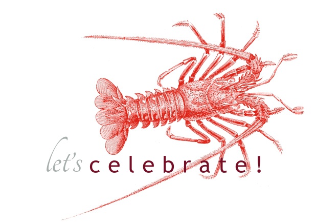 Online Invitation Card with a red crab with the phrase "let´s celebrate".