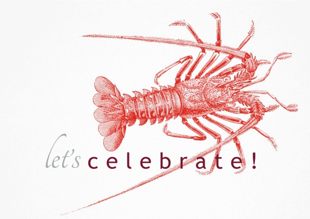 Invitation Card with a red crab with the phrase "let´s celebrate".