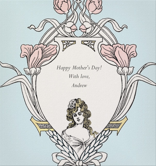 Hellblaue online Karte zum Muttertag mit Kartusche.