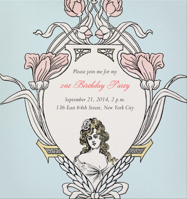 Light blue online invitation with cartouche.