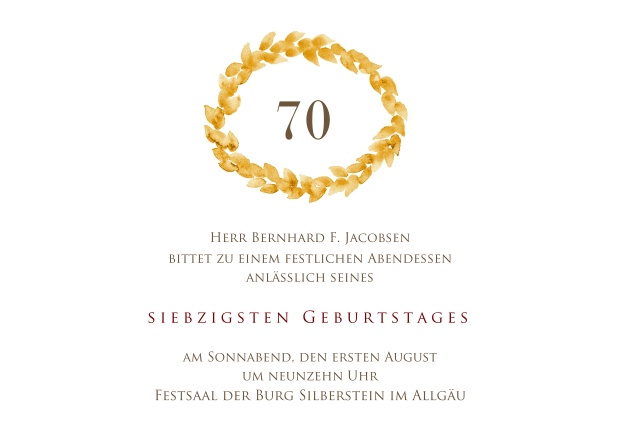 Online Einladung in grün mit schwarzem Kreis zum 70. Geburtstag.