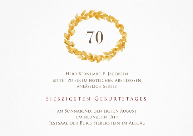 Einladung in grün mit schwarzem Kreis zum 70. Geburtstag.