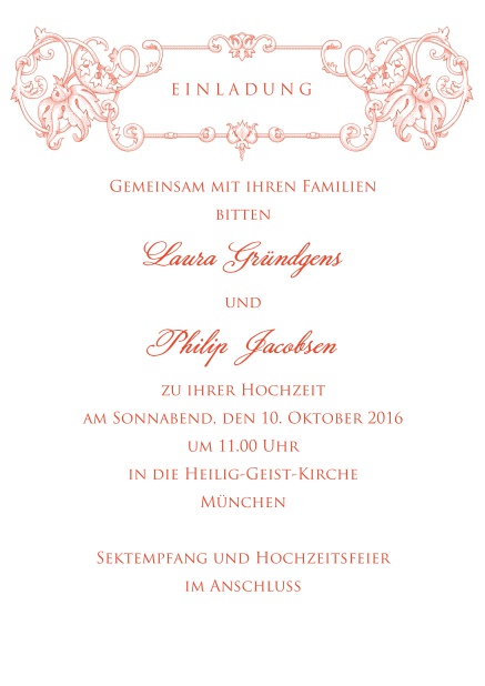 Elegante online Einladungskarte zur Hochzeit mit gezeichneter Deko.