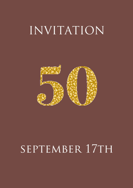 50th anniversary online invitation card with animated golden number 50 animating in beau golden mosaic stones. Gold.